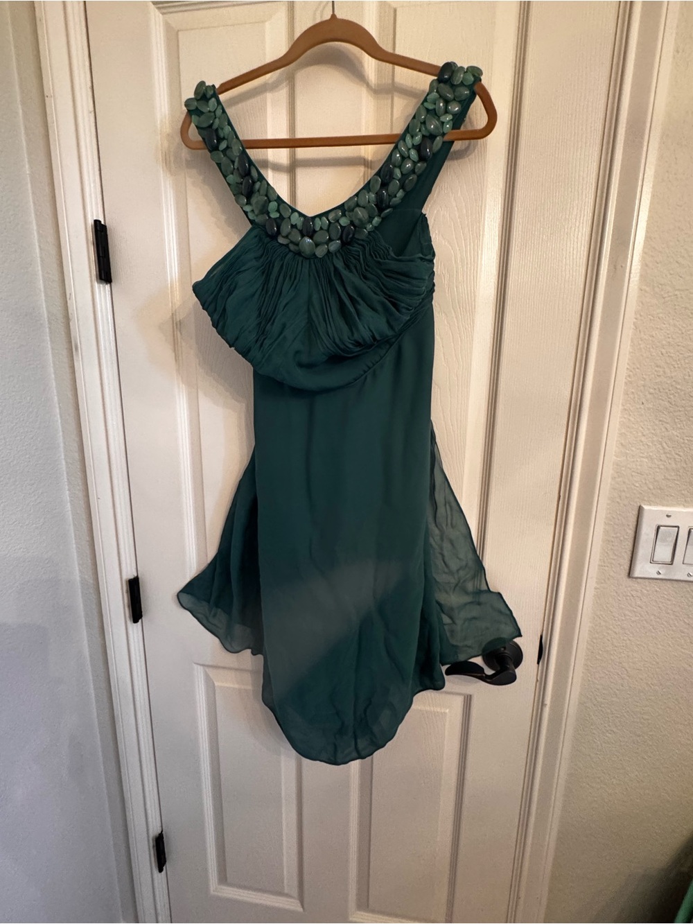 Catherine Malandrino Emerald One-Shoulder Beaded Dress